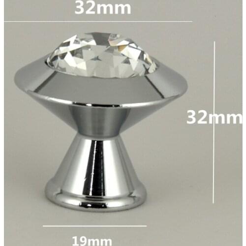 32mm Modern fashion Rhinestone drawer tv cabinet shoe cabinet knobs pulls silver chrome kitchen cabinet cupboard door hndles