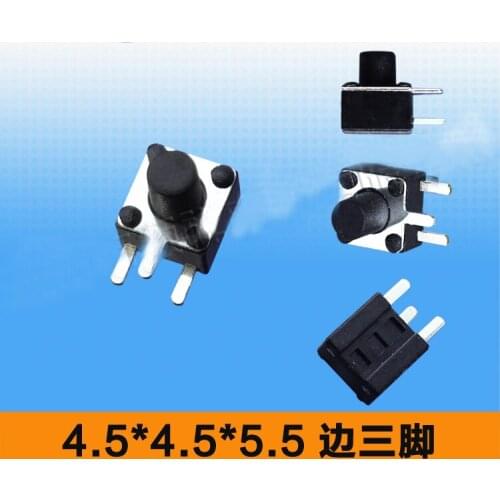 4.5*4.5*5/5.5mm SMT 3 Side Pins Copper Side Button Power Micro Switch SMD Durable Touch Tact Switch Black