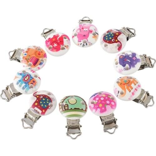 5PCS Wooden Baby Infant Pacifier Holder Soother Round Clips with Metal Holders Kids Feeding 4.4cm x 2.9cm