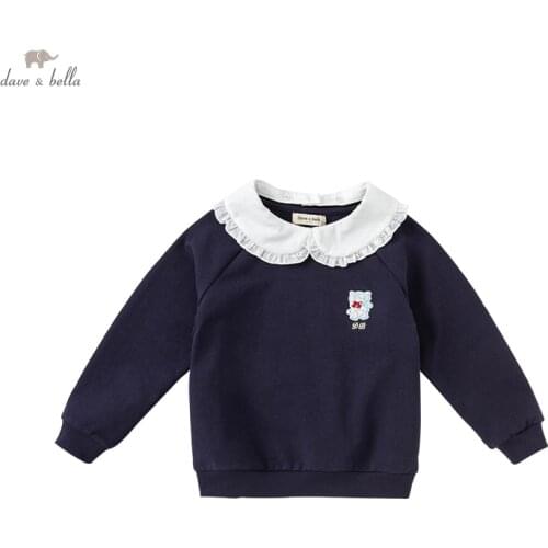DKD18338 dave bella autumn 5-13Y kids clothes children fashion bow cartoon T-shirt girls high quality fashion tees