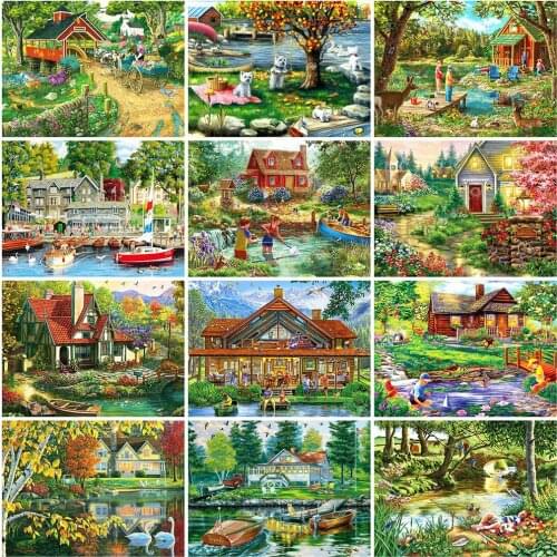 Evershine Diamond Painting Village Cross Stitch Diamond Embroidery House Full Square Round Spring Landscape Mosaic Sale Wall Art