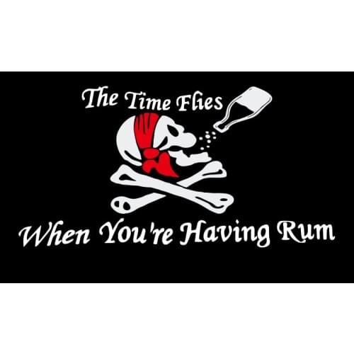 SKULL FLAG ,JOLLY ROGER FLAG , THE TIME FLIES WHEN YOUR HAVEING RUM PIRATE FLAG 3 x 5 FT 90 x 150 cm CROSSBONES FLAG