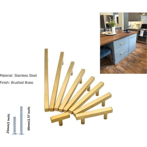Goldenwarm Brushed Brass Drawer Pulls Gold Kitchen Hardware Cabinet Pulls Drawer Pulls Square T Bar Cupboard Knobs 10Packs
