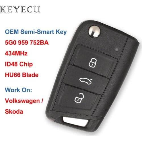 Keyecu OEM Semi-Smart Remote Car Key Fob 434MHz ID48 Chip for Volkswagen MQB Golf for Skoda Octavia A7 5G0959752BA 5G0 959 752BA