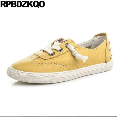 Sneakers Spring Autumn Round Toe Women Flats Comfy Rubber Sole 2018 White Designer Shoes China Yellow Lace Up Chinese Walking