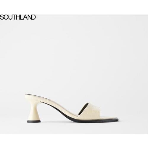 SOUTHLAND Summer square toe women slides strange heel women sandals