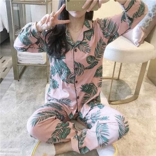 Summer Women Silk Satin Pajamas Set Printed Long Sleeve Sleepwear Pijamas Suit Female Sleep Two Piece Loungewear