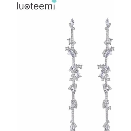 LUOTEEMI Brand Design Long Drop Earrings for Women Wedding Party luxury Various Shapes CZ Trendy Jewelry Kolczyki Christmas Gift