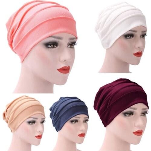 Muslim Women India Hat Muslim Ruffle Cancer Chemo Hat Beanie Scarf Turban Head Wrap Cap djust Stretch headband Free shipping New