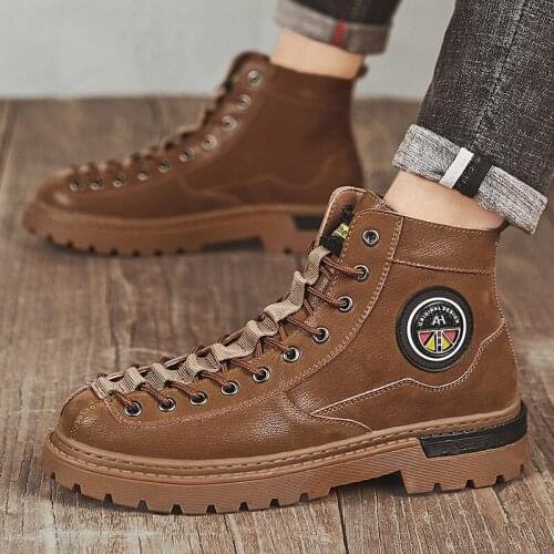 ZEEKSON Large Size Casual Martin Boots Mens High-top British Style Help Mens All-match Tooling Boots Winter Trend Mens Shoes