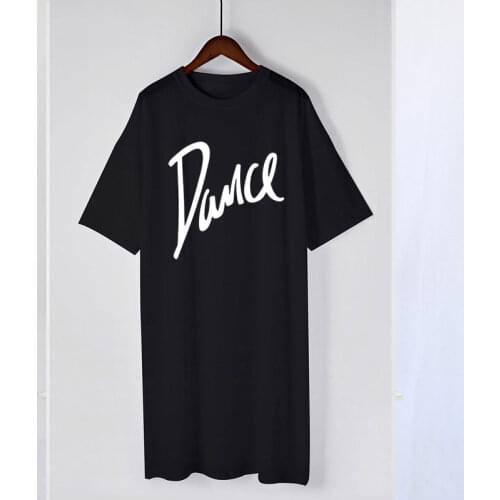 2021 New Letter Dance Print Casual round neck long womens T-shirt Loose Tops Girl Dress Plus Size