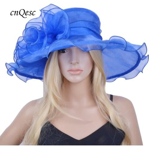 Royal blue formal dress hat Organza hat Sun hat for church Kentucky derby Wddding