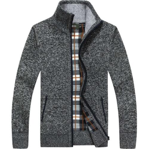 Autumn mens knitted coat Casual men Solid color warm jacket high quality Stand collar wool Cardigan outerwear Brand clothing