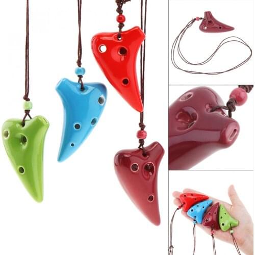 6 Holes Mini Alto ToneC Necklace Ocarina Ceramic Flute Instrument with Hang Rope 4 Colours Optional