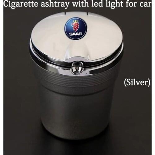 For SAAB 9-3 9-5 93 9000 900 9-7 600 99 9-X 97X Turbo Car Ashtray With Blue LED Light Metal Liner Car LOGO styling Accessorie