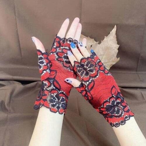 Sexy Sun-resistant Lace Full Finger Gloves For Women Party Dressy Gloves Sunscreen Gloves Girls Mittens Black White Pink Skin