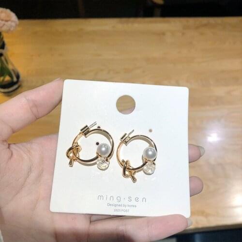 Semi-Ring Circle Round Hollow Silver Plated Needles Simulated Pearl Alloy Dangle Earrings & Drop Earrings for Women