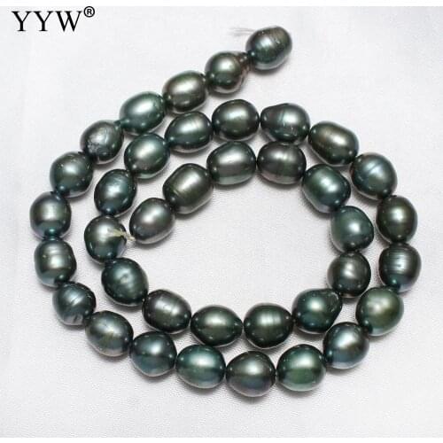 Freshwater Pearl Beads Women Fashion Jewerly Dark Green 9-10mm Oval Natural Pearl Cultured Beads For Bracelets Making 15"Strand
