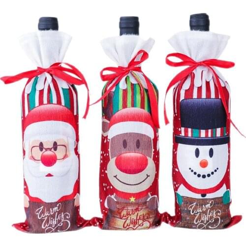 Christmas Decorations Santa Snowmen Elk Wine Bottle Cover Ornaments Gift Christmas Candy Bag for Dinner Party Decoration