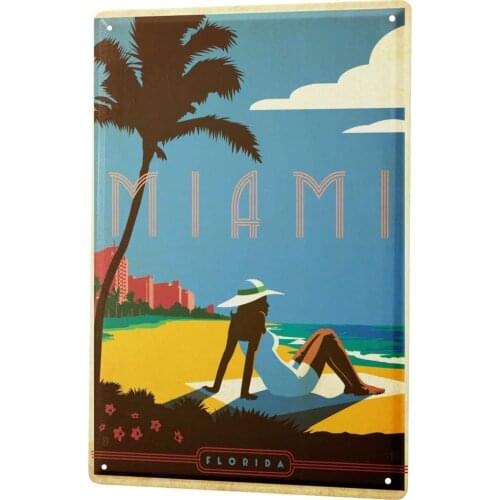 SINCE 2004 Tin Sign Metal Plate Decorative Sign Home Decor Plaques Retro Wall Art Metropole Miami Florida Beach Sun hat Woman