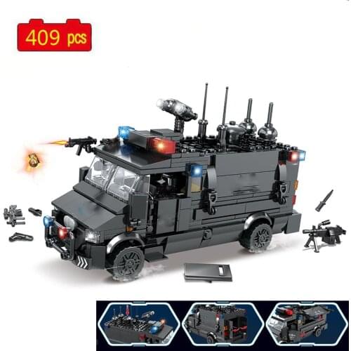 WW2 Military Series World War II City Police SWAT Communication Vehicle DIY Model Building Blocks Toys Gifts