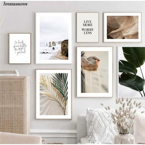 Plant Green Palm Leaf Beach Quotes Nordic Poster Wall Art Print Canvas Painting Room Decoration