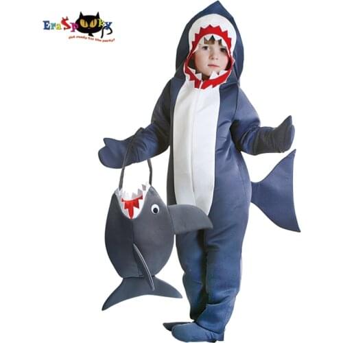 Eraspooky Funny Shark Sack Bag Cosplay Props Sharks Jumpsuit Halloween Costume For Kids Baby Candy Gift Bags Children School Bag