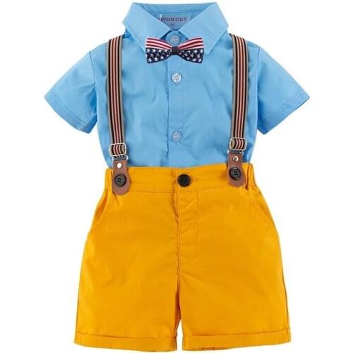 Top and Top Baby Boy Clothing Sets Infants Newborn Boy Clothes Shorts Sleeve Tops+Overalls children clothes Summer Clothing