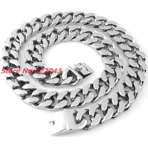 High Quality For Mens Gifts Jewelry COOL POLISHED HEAVY CUBAN CURB CHAIN Stainless Steel Necklace 21mm wide
