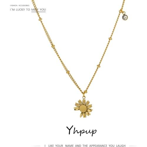 Yhpup 316 Stainless Steel Flower Pendant Dangle Gold Necklace 2021 Trendy Jewelry for Women Fashion Trivial Collar Necklace