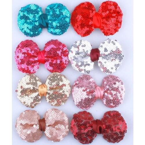 120PCS 7.8CM New Sparkling Sequin Hair Bows For Hair Ties Glitter Applique Bow Knot For Head Wear Princess