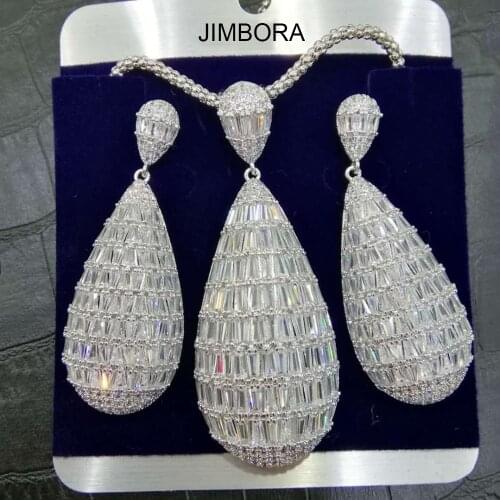 Fashion Charms Flower Necklace Big Drop Earrings Jewelry Sets For Women Luxury CZ Party Weddings Jewelry Sets