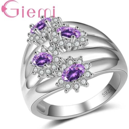 New Arrival -925 Sterling Silver-Silver-Jewelry Rings Big Hollow Design Flower Crystal Jewelry For Women Female Luxury Gift