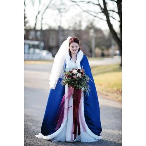Royal blue winter cloak faux fur coat bridal bolero cape fur robe Wedding Cloaks bride coat wedding accessories