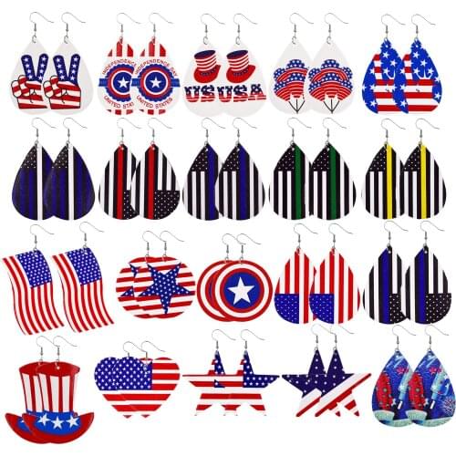 100Parirs American Flags Patriotic Faux Leather Earrings Dangle Petal Leather Teardrop Leaf Drop Earrings Gifts for Women Girls