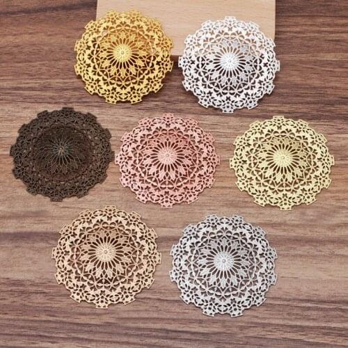 200pcs 56mm Big Brass Metal Filigree Corner Flower European Charms DIY Bridal Wedding Hair Jewelry Accessories Wholesale