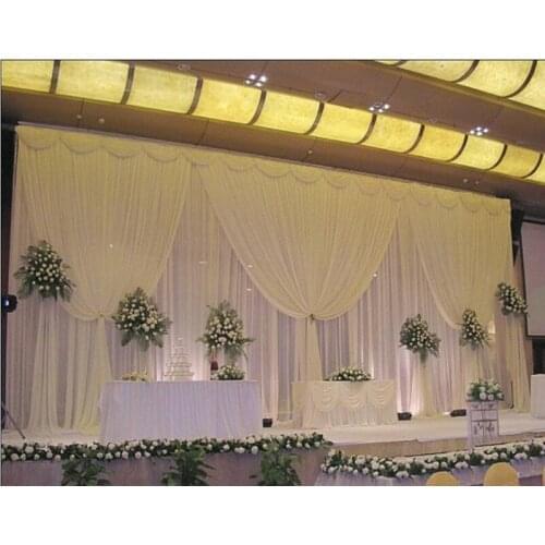 3M*6M White ice silk wedding backdrop curtain with swags Wedding Props Satin For Wedding/Birthday Evening Party Decoratiion