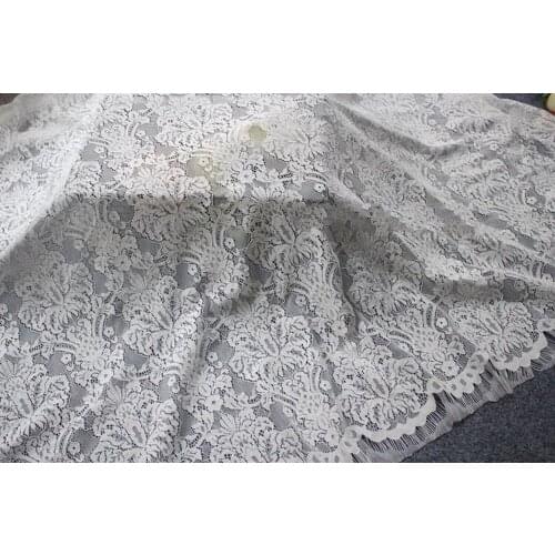 3M/Lot High quality cotton eyelash lace fabric Embroidered DIY clothing accessories wedding dress material