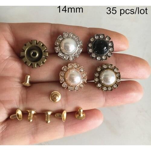 35 Set -Metal Sunflower Rivet Spike Studs,14mm Gold Silver black Bronze,Pearl Rhinestones Decoration DIY Rivets For Shoe,Clothes