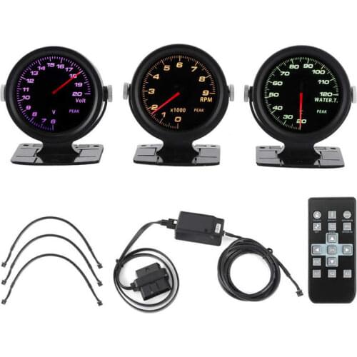 60mm Touching 17 Color OBD2 3 Gauges Combo Set RPM+ Water Temperature + Volt Gauge auto accessories