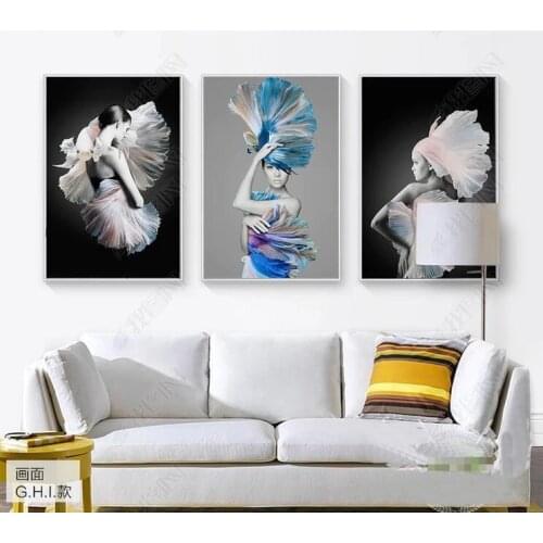 Abstract Beautiful Woman Peacock Model Canvas Poster And Print Modern Lady Paiting For Living Room Decor Wall Art No Frame