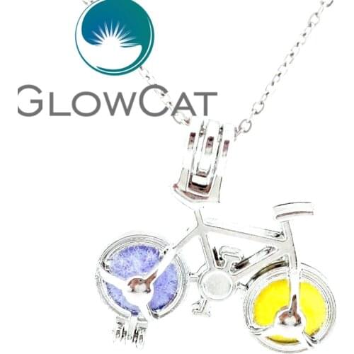 Ch-LL611 Bright Silver Bike Bicycle Locket Necklace Beads Cage Aromatherapy Essential Oil Diffuser Akoya Oyster Pearl Cage