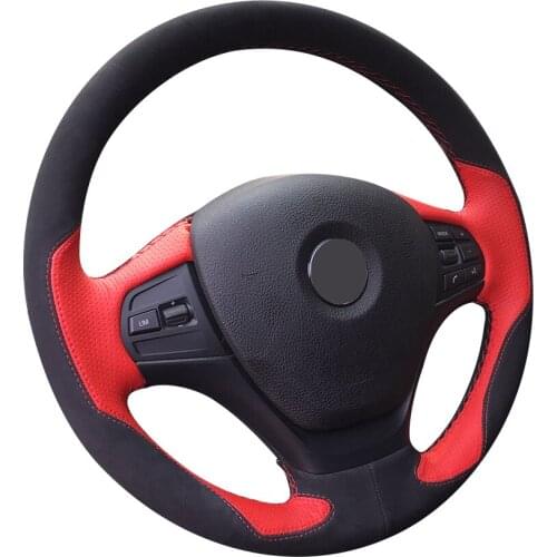 Black Suede Red Leather Car Steering Wheel Cover for BMW F30 316i 320i 328i