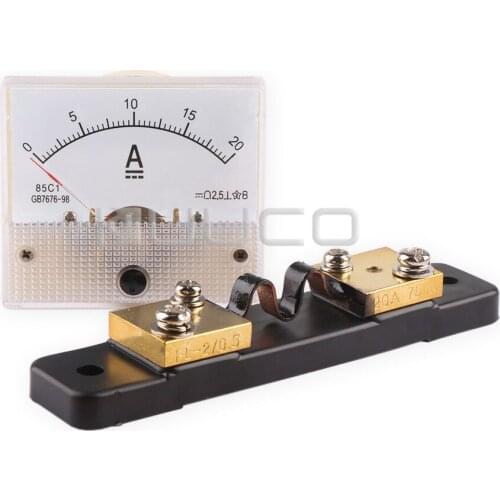 DC 0~20A Analog Meter/Current Monitor Panel Meter 85C1-A Mechanical Ampere Meter Class 2.5 pointer meter + Resistive Shunt