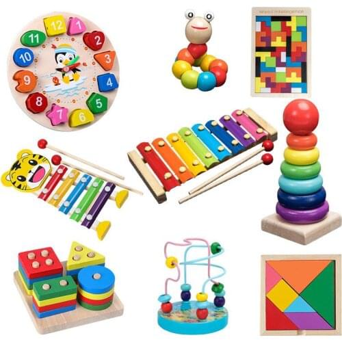 Wooden Montessori Toys For Childrens Winding Beads Knock On The Piano Building Blocks Baby Early Educational Teaching Aid Gift