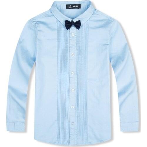 Children Boys Shirts Fashion England Style With Tie Solid 100% Cotton Kid Shirt For 4-12 Year Handsome Boy