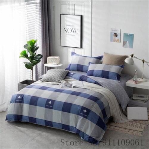 Home Textile Blue Plaid Duvet Cover Pillowcase Bed Sheet Children and Adult Bedding Set King Full Twin Size Bed Linen Bedclothes