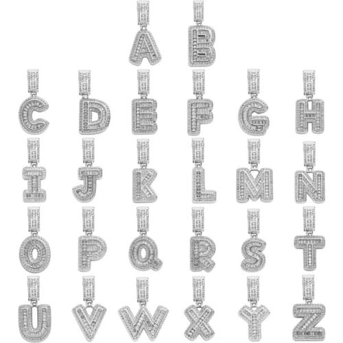 Hip Hop Iced Out Custom Name Baguette Letters Cubic Zircon CZ AAA+ Pendants & Necklaces For Men Women Charm Customized Jewelry