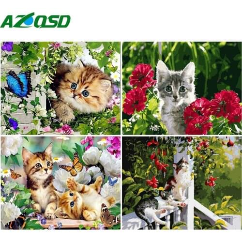 AZQSD Oil Painting By Numbers Animal Drawing On Canvas HandPainted Gift DIY Coloring By Numbers Cat Home Decoration