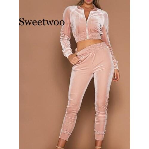 2020 Autumn Winter Clothes Fashion Women Sweatshirt Crop Top Pants Sets Velvet Tracksuit Velour smooth soft Suit Women 2Pcs Set